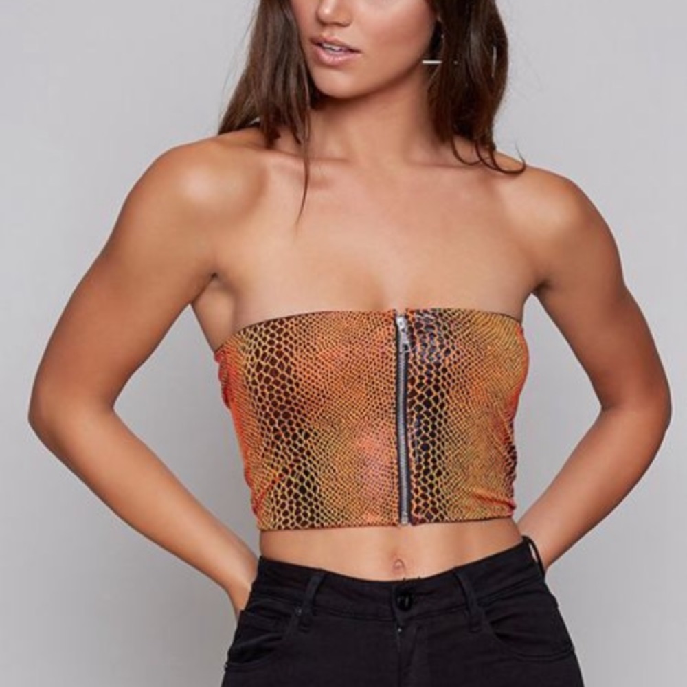 I am Gia orange snakeskin tube top XS